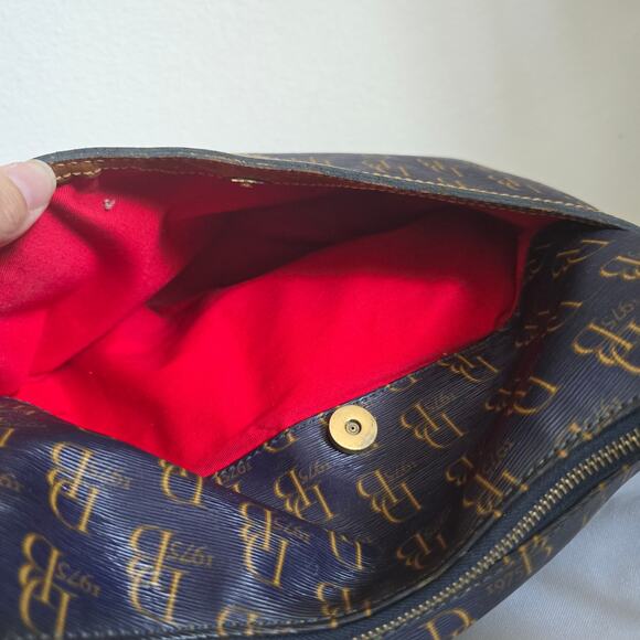 Dooney and Bourke 1975 Signature Collins Navy Shoulder Bag Coated Canvas Leather - Picture 6 of 10